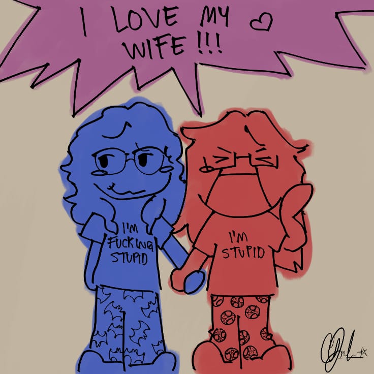 A silly drawing of the artist and their romantic interest.