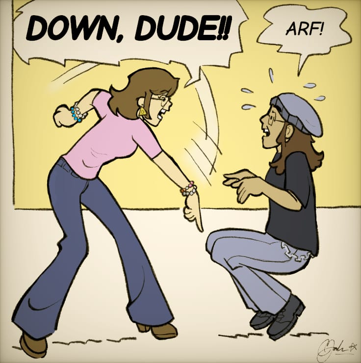 A portrait of the artist and one of their best friends, drawn in the style of the 'Archie' comics.